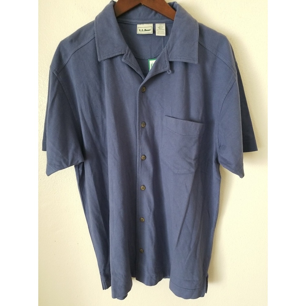 LL BEAN Men's Short Sleeve Purple Cotton Button Front Casual Polo Shirt Size L